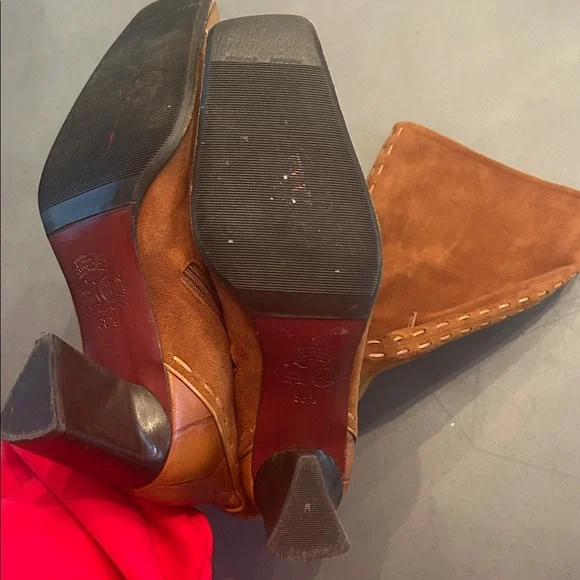 Made In Italy Camel Tan Brushed Suede and Leather High Calf Heeled Boots - Picture 5 of 14